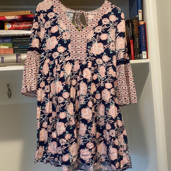 True Craft Dresses True Craft Navy Floral Bell Sleeved Dress Tunic